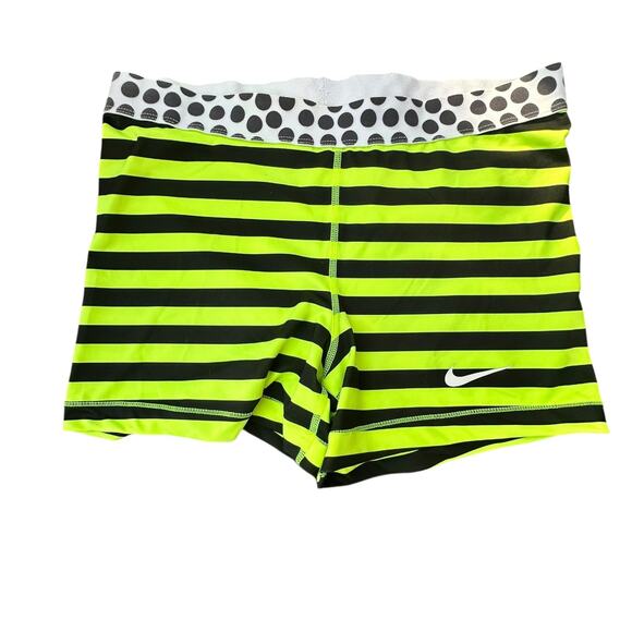 NIKE womens Green and Black Striped Polka Dot Compression Shorts Athletic Sz XL - Picture 1 of 6